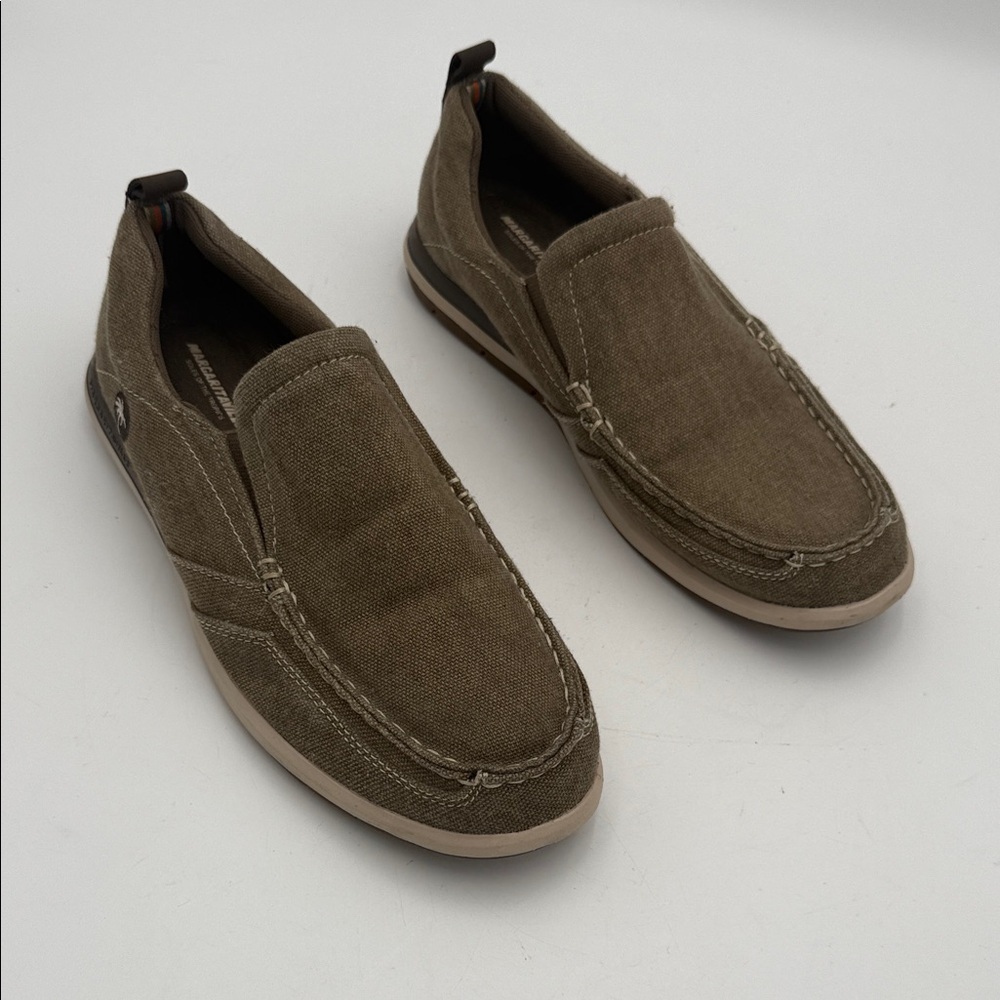 Margaritaville Men's Tan Slip-On Loafers canvas upper 9 casual beach vacation